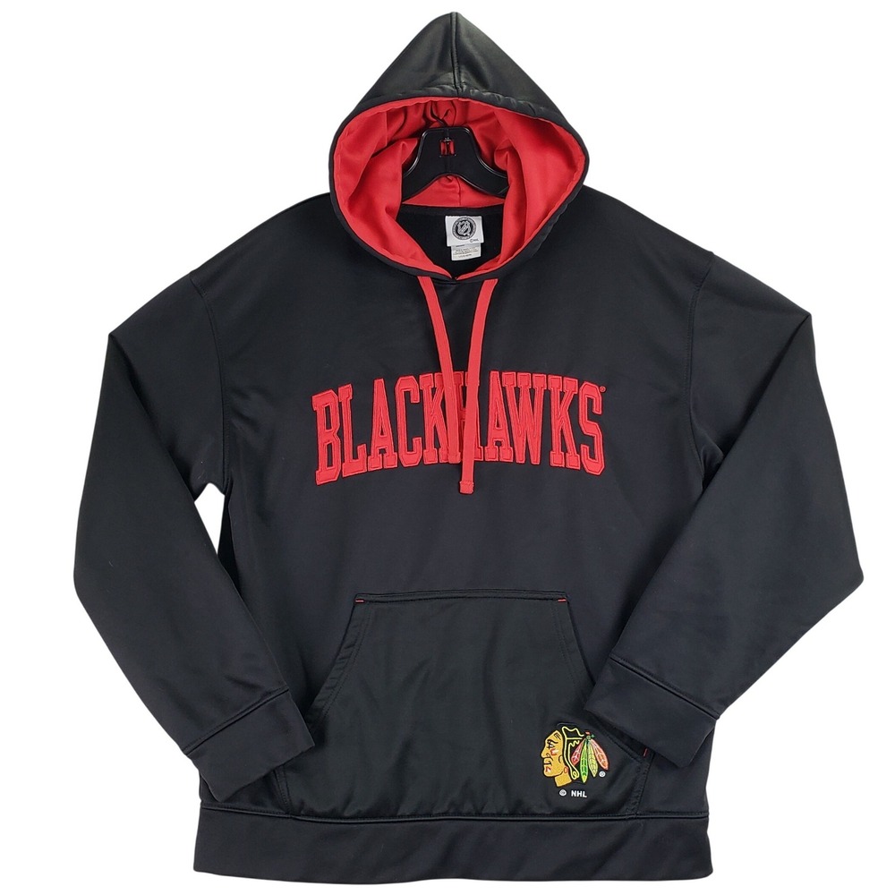 Chicago Blackhawks NHL Hoodie Mens L Black Hockey Pullover Sportswear Fan Gear